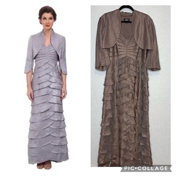 Adrianna Papell Shutter Pleat Shimmer 2 Piece Gown w/ Bolero 14P - Picture 1 of 6